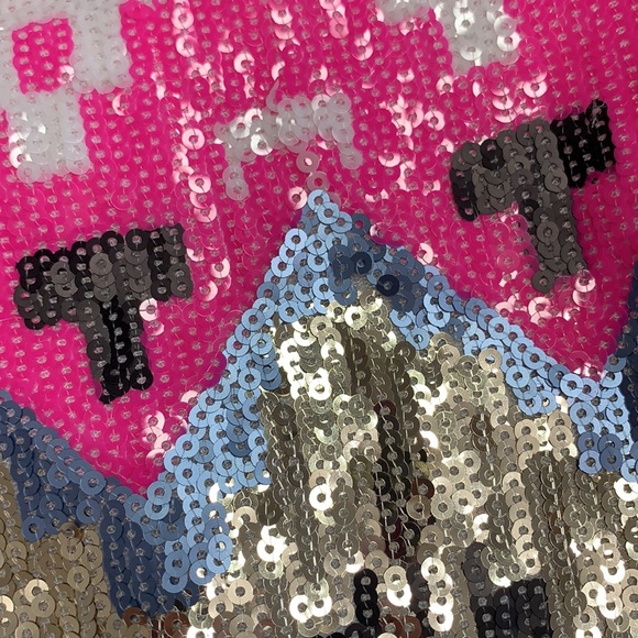 Tea & Cup Sz S Zip Sequin Aztec Tribal Zip Back Top Blouse Bling - Picture 3 of 6